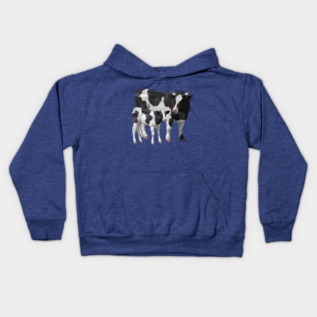 Holstein Friesian Cow and Cute Calf Kids Hoodie by csforest